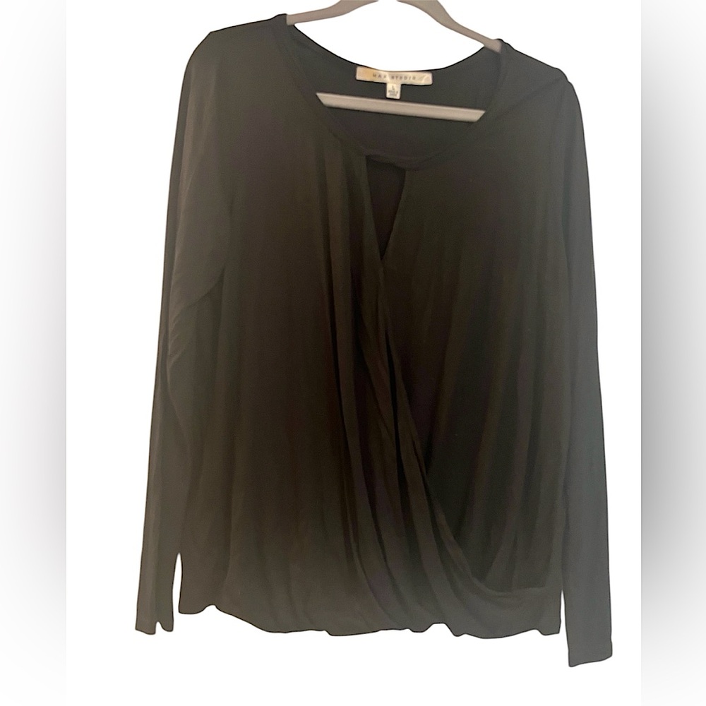 Max Studio Surplice Neck Wrap Long Sleeve Blouse